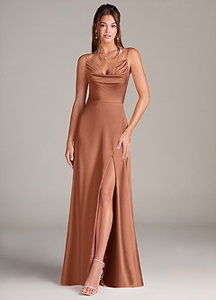 Azazie Sarella Brautjungfernkleider A-Linie Plissee Stretch-Satin Kleid Bronzer image1