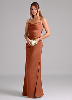 Azazie Lucille Brautjungfernkleider Wandelbar Meerjungfrau-Linie Schulterfrei Stretch-Satin Kleid Zedernrose image3