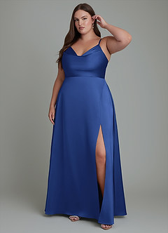Azazie Sarella Bridesmaid Dresses Royal Blue A-Line Pleated Stretch Satin Dress image6