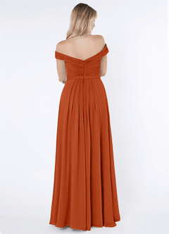 Azazie Audrianna Brautjungfernkleider Wandelbar A-Linie Schulterfrei gerafft Chiffon Kleid Gebranntes Orange image3
