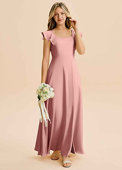 Azazie Bondi Junior Rosette A-Line Side Slit Stretch Satin Dress image4
