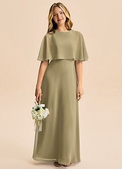 Azazie Maris Junior Abito A-Line in Chiffon Verde Muschio image5