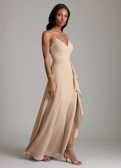 Azazie Naeem Bridesmaid Dresses Taupe A-Line V-Neck Ruffle Chiffon Dress image4