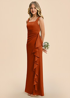 Azazie Adrienne Junior Burnt Orange Sheath Pleated Stretch Satin Dress image5