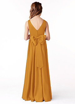 Azazie Hathaway Junior Butterscotch A-Line Bow Matte Satin Dress image2