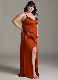 Azazie Marchella Robes de demoiselle d'honneur Robe Trapèze en Satin extensible Corset Paprika image9