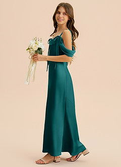 Azazie Bellalina Junior Peacock Mermaid Pleated Stretch Satin Dress image5