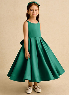 Azazie Babs Blumenmädchenkleider Ballkleid Plissee Matte Satin Kleid Smaragd image3