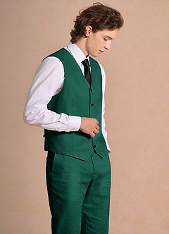front Harrison Emerald 100% Linen Suit Vest