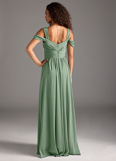 Azazie Lianne Robes de demoiselle d'honneur Robe Trapèze en Satin extensible Épaule décolletée Matcha image5
