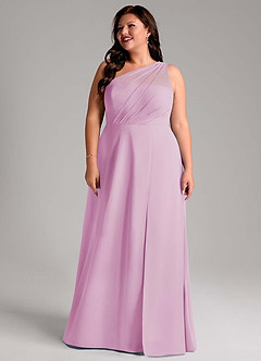 Azazie Phaedra Bridesmaid Dresses Candy Pink A-Line One Shoulder Chiffon Dress image14