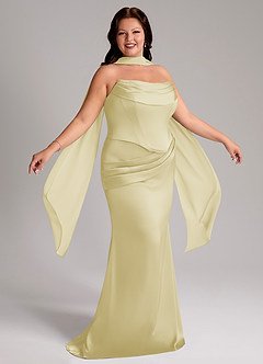 Azazie Sorrel Jurken voor bruidsmeisjes Converteerbaar Jurk van Stretch Satijn met Zeemeermin Strapless Citroensorbet image9