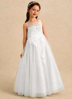 Azazie Addison Blumenmädchenkleider Ballkleid Pailletten Tüll Kleid Weiß image3