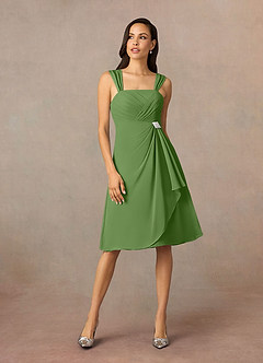 Azazie Olivia Mère de la mariée Robes Robe Trapèze en Mousseline de soie Encolure carrée plissée Basilic image3