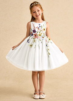 Azazie Prima Flower Girl Dresses Ivory A-Line Bow Tulle Dress image1