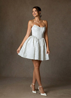 Azazie Demetrius Wedding Dresses Diamond White A-Line Strapless Floral Jacquard Dress image4