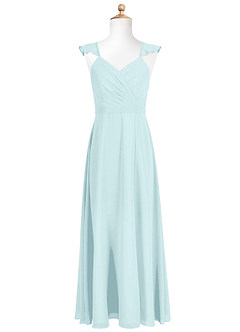 Azazie Emily Junior A-Linie Gestreift Chiffon Kleid Seegrün image5