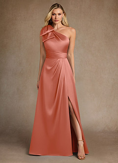 Azazie Easton Mère de la mariée Robes Robe Trapèze en Satin extensible Une épaule Rose Saumon image1