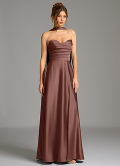 Azazie Ayla Vestidos de damas de honor Vestido de Expresado de Satén Elástico de Corte en A con Corsé image4