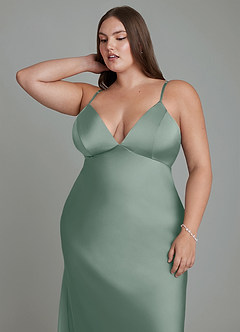 Azazie Stefania Robes de demoiselle d'honneur Robe Trapèze en Satin extensible Sauge D'argent image13