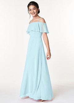 Azazie Maggie Junior Abito A-Line in Chiffon a Spalla Scoperta Nuvola Blu image5