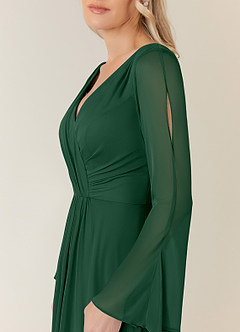 Azazie Teraso Mother of the Bride Dresses Dark Green A-Line Pleated Mesh Dress image5