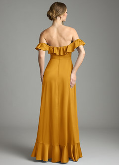 Azazie Lyra Bridesmaid Dresses Butterscotch A-Line Off the Shoulder Stretch Satin Convertible Dress image10
