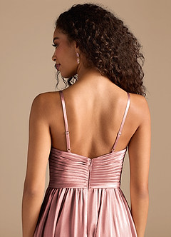 Azazie Alia Bridesmaid Dresses Dusty Rose A-Line Pleated Metallic Satin Dress image6