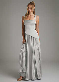 Azazie Stephanie Bridesmaid Dresses Silver A-Line Corset Stretch Satin Dress image1