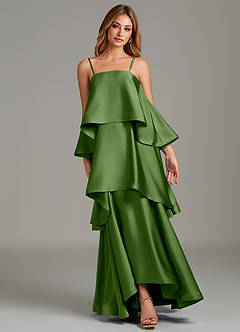 Azazie Azalea Vestidos de damas de honor Vestido Albahaca de Satén Elástico de Línea A con Drapeado image6