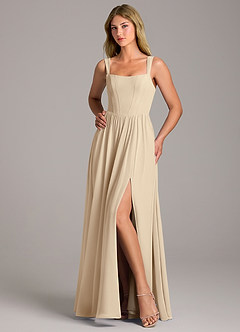Azazie Rosaline Bridesmaid Dresses Champagne A-Line Side Slit Chiffon Dress image5
