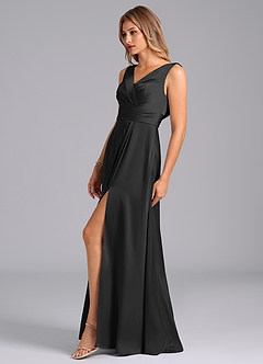Azazie Karina Brautjungfernkleider A-Linie Plissee Stretch-Satin Kleid Schwarz image3