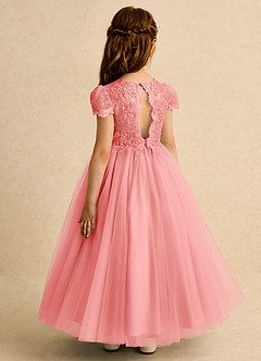 Azazie Puff Flower Girl Dresses Coral Ball-Gown Lace Tulle Dress image7
