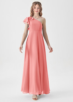 Azazie Arabella Junior Coral A-Line Ruched Chiffon Dress image5