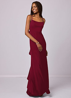 Barbie ♥ Azazie Bridesmaid Dresses Burgundy Mermaid Bow Stretch Satin Dress image3