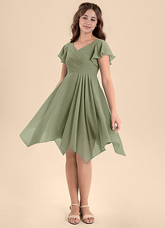 Azazie Janeaurelia Junior Abito A-Line in Chiffon Plissettato Pistacchio image4
