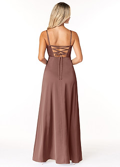 Azazie Marchella Abiti da Damigella Abito A-Line in Raso Elasticizzato Corsetto Espresso image3