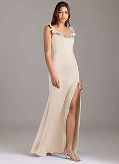 Azazie Callie Bridesmaid Dresses White Alabaster A-Line Ruched Stretch Satin Convertible Dress image4