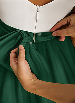 Azazie Sprout Flower Girl Dresses Dark Green A-Line Bow Tulle Dress image5