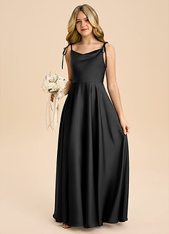 Azazie Popsy Junior Black A-Line Bow Stretch Satin Dress image5