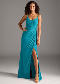 Azazie Deandra Bridesmaid Dresses Jade Mermaid Pleated Chiffon Dress image1