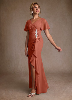 Azazie Suffolk Kleider für die Brautmutter A-Linie Plissee Chiffon Kleid Lehm image2