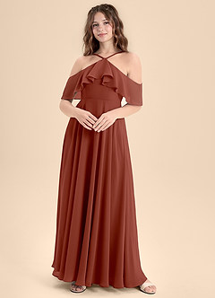 Azazie Tessabelle Junior Vestido de Castaño de Gasa de Corte En A con Vestidos sin tirantes image1