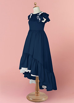 Barbie ♥ Azazie Flower Girl Dresses Dark Navy A-Line Lace Stretch Satin Dress image9