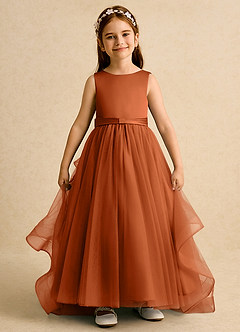 Azazie Lior Flower Girl Dresses Burnt Orange Ball-Gown Pleated Tulle Dress image2