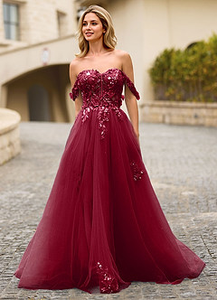 Eleanor Burgundy 3D Floral Lace Prom Dress image3