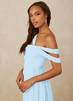 Christian Siriano Bridal for Azazie 1014 Bridesmaid Dresses Sky Blue A-Line Off the Shoulder Chiffon Dress image2