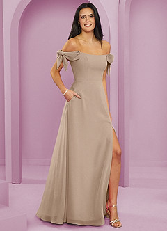Barbie ♥ Azazie Jurken voor bruidsmeisjes Converteerbaar Jurk van Chiffon met A-Lijn Off the Shoulder Taupe image11
