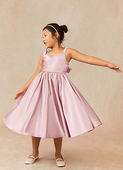Azazie Cutie Pie Flower Girl Dresses Powder Pink A-Line Pleated Matte Satin Dress image3