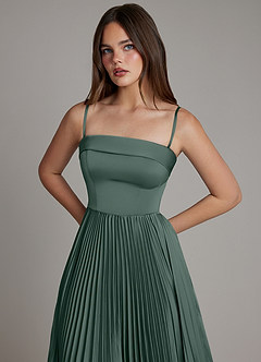 Azazie Mariana Bridesmaid Dresses Sea Moss A-Line Pleated Stretch Satin Dress image2